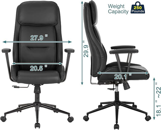 High Back Office Desk Chair,Ergonomic Reclining Office Chair,Modern Swivel Computer Chair,Conference Room Chairs,Black Leather Chair with Lumbar Support,330lbs (Pure Black)