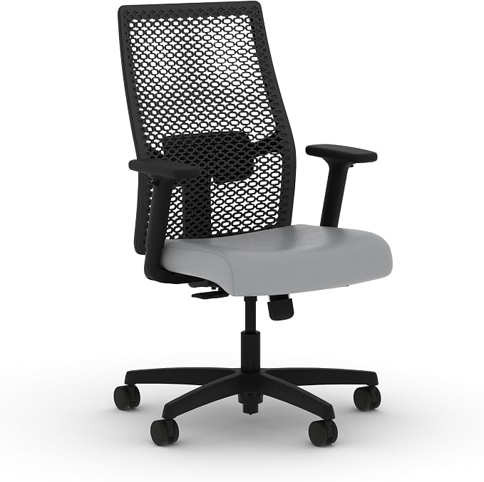 HON Ignition 2.0 ReActiv Ergonomic Office Chair, Mesh Desk Chair with Lumbar Support, Synchro‑Tilt Recline, Height and Width Adjustable Arms, Swivel Wheels, Black Frame, Steel