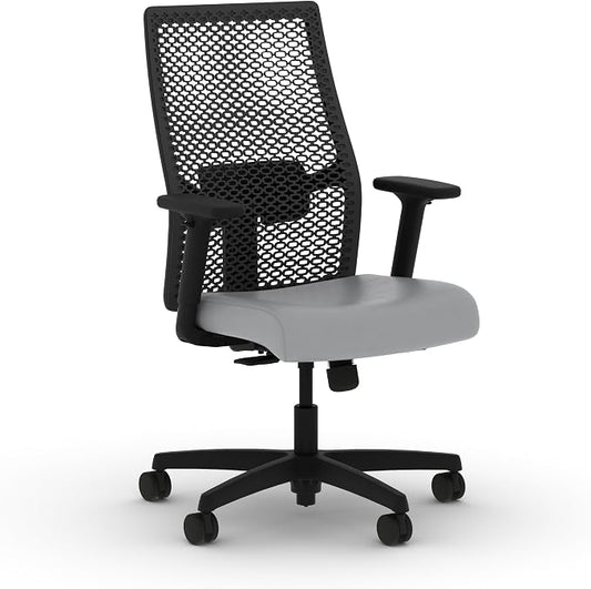 HON Ignition 2.0 ReActiv Ergonomic Office Chair, Mesh Desk Chair with Lumbar Support, Synchro‑Tilt Recline, Height and Width Adjustable Arms, Swivel Wheels, Black Frame, Steel