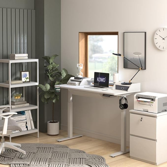 kowo 2 Drawer Wood File Cabinet with Lock, Printer Stand, Vertical Filing Cabinet fits A4, Letter, and Legal Size Documents for Home Office, White