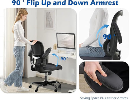 TRALT Ergonomic Office Chair - Desk Chair with Adjustable Headrest Lumbar Support Computer Chair - Mesh Comfy Chair with Flip-up Armrests - Gaming Chair for Adults Home Office PU, Black, Pack of 6