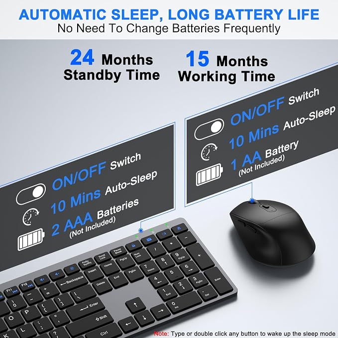 Wireless Keyboard and Mouse Combo, Full Size Silent Ultra Thin Keyboard with Magnetic Wrist Rest, Optical Mouse, 2.4G Lag-Free Cordless Mice Keyboard Set for Computer, Mac, Laptop, PC, Windows