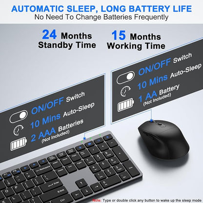 Wireless Keyboard and Mouse Combo, Full Size Silent Ultra Thin Keyboard with Magnetic Wrist Rest, Optical Mouse, 2.4G Lag-Free Cordless Mice Keyboard Set for Computer, Mac, Laptop, PC, Windows