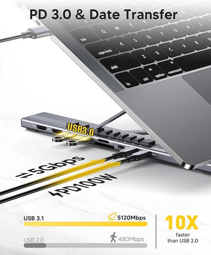 Mukiya USB C Laptop Docking Station Stand, Dual Monitor 4K@60Hz, 9 in 1 USB C Hub with 2 HDMI, 2 USB 3.0, PD 100W, Universal Dock Station for MacBook Pro/Air/Dell/HP/Surface/Lenovo