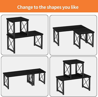 Honiter 2 Sets Desk Shelf, Desktop Organizer Shelf, Freestanding Small Bookshelf Desk Organizer, 2 Tier Independent Stackable Desktop Shelves, Desktop Office Storage Rack Display Shelf, Black