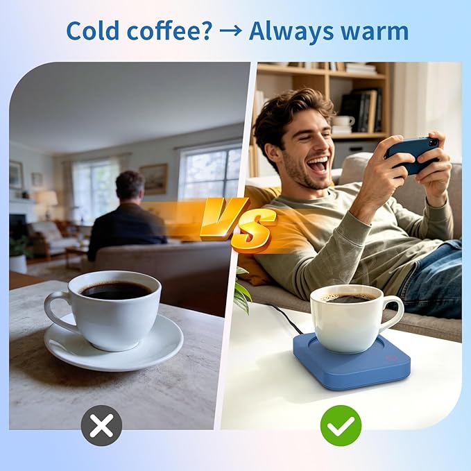 VOBAGA Coffee Mug Warmer for Desk with Auto Shut Off & 3-Temp Settings, Coffee Cup Warmer with Smart Safety Alert Home Office Accessory, Perfect for Coffee, Tea, Milk (No Mug)