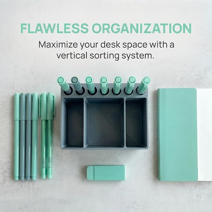Adoric 3D Printed PLA Desk Organizer, Multifunctional Pen Holder with 7 Slots & 3 Compartments for Office, School, Makeup Brushes