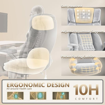 Fabric Big and Tall Office Chair 600LBS Capacity with 5D Flip Arms,Heavy Duty Cloth Computer Chair,Plus Size High Back Desk Chair with Wide Pocket Spring Seat
