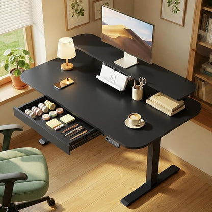 GTPLAYER Electric Standing Desk with Drawers, 48 x 24 Inches Height Adjustable Computer Desk with Monitor Stand, Laptop Stand, Home Office Sit Stand Up Desk with Memory Preset, Black