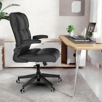 balmstar Leather Office Chair Computer Desk Chair, 360° Swivel Rolling Wheels, Adjustable Tilt Angle 90°-135° with Lumbar Support Executive Chair for Home Office with 350LBS Capacity（Black）