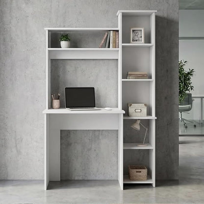 Tuhome Versalles Writing Desk with Two Superior Shelves, Five Side Open Storage Compartments, Space-Saving Modern Workstation Design for Studios and Offices, Ideal for Organization, Books