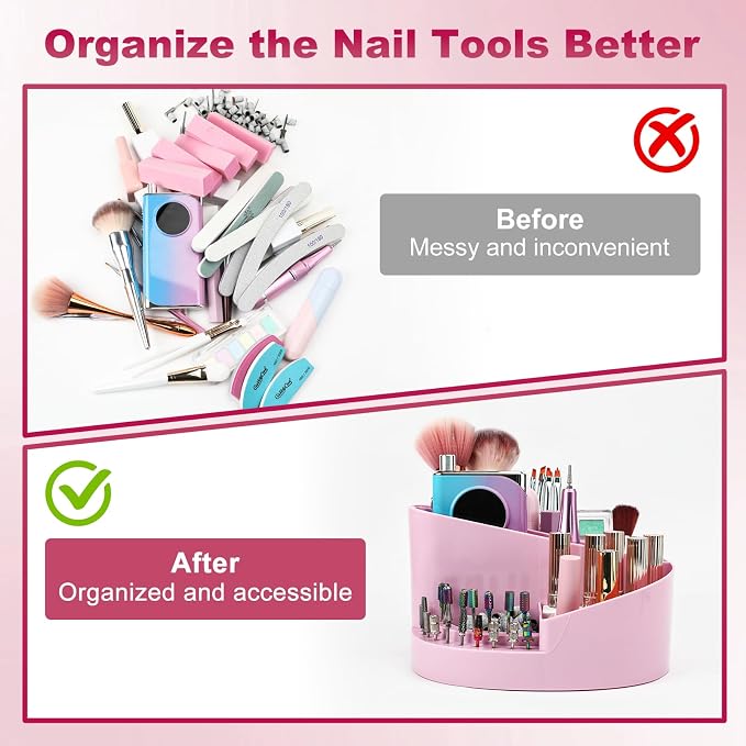 ANGNYA Nail Drill Holder with 7 Compartments & 18 Holes Nail Drill Bit Holder, Professional Nail Desk Storage Organizer Box Case for Nail Station, Salon and Home Use