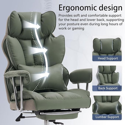 Efomao Executive Office Chair for Heavy People, High Back Computer Chair with Foot Rest, Height Adjustable PU Leather Office Chair,Big and Tall Office Chair (Green)