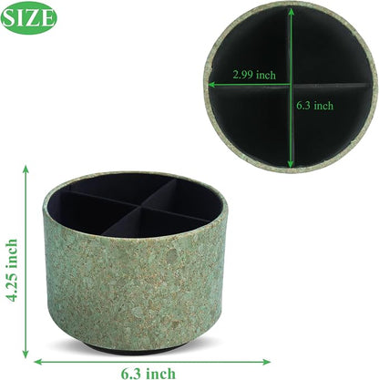 Round Leather Art Supply Organizer,Remote Control Holder,360 Degree Spinning,Multi-Functional Pencil Holder,4 Compartments Desktop Stationary Organizer(1-Soft Green)