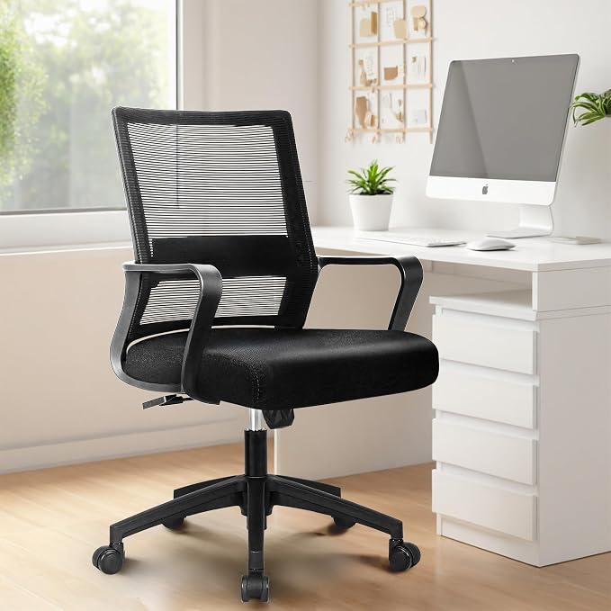 NEO CHAIR Office Desk Chair Gaming Computer Chair Ergonomic Mesh Mid Back with Rolling Wheels Lumbar Support Comfy Swivel Adjustable for Home (Black)
