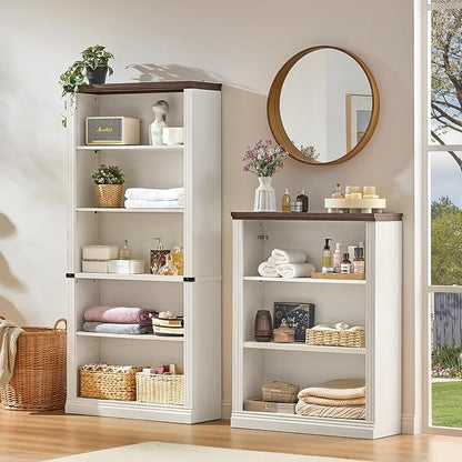 RWYHG 43" White Tall Bookshelf Set of 3,3-Tier Thick Wooden Book Shelf with Adjustable Shelves,Free Standing Farmhouse Bookcase with Open Display Storage,Floor Vintage Bookshelves for Living Room