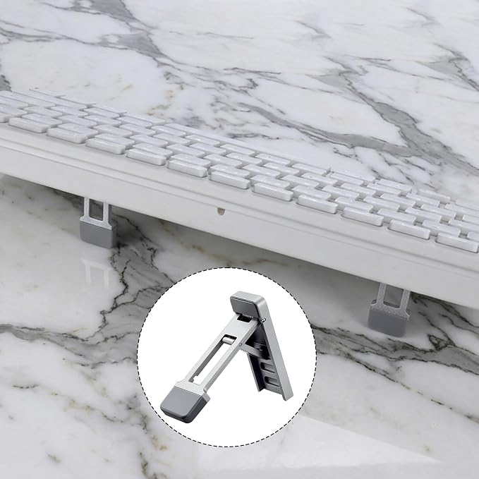 2PCS Keyboard Riser Portable Stand for Desk, Mini Foldable Laptop Feet Laptop Stand with Anti-Slip Pads Three Tilt Keyboard Angle Riser for Most Keyboards Office Accessories (Silver)