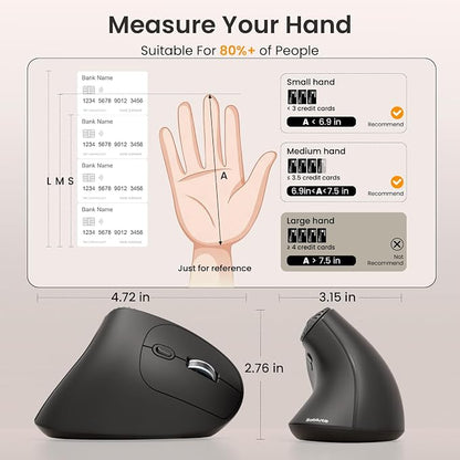 SABLUTE MAM51 Ergonomic Mouse Wireless with Side Scroll Wheel, Bluetooth Mouse with 4000 DPI, 8 Buttons Office Wireless Computer Mouse, Small to Medium Sized Hands Vertical Mice for PC and Desktop