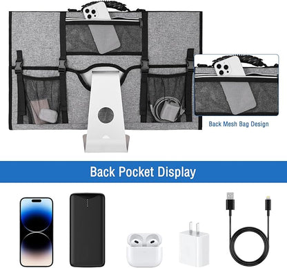 MOSISO Monitor Carrying Case, 27 inch Padded Monitor Travel Bag Cover Case, Protective Computer Monitors Handbag Dust Covers with Adjustable Shoulder Strap & 3 Pockets for 27 inch Monitors, Gray