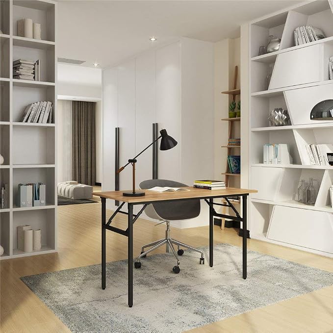 DlandHome Computer Desk Folding Table 39.4 inches Writing Desk for Small Space Study Table Laptop Desk No Assembly Required Teak&Black