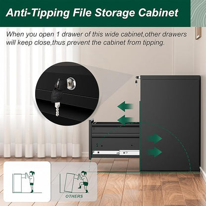 Superday 2 Drawer File Cabinets, 18” D Vertical File Cabinet with Lock, Locking Filing Cabinet for Home Office, Black Metal Filing Cabinets for Hanging Letter/Legal Folders, Easy Assemble