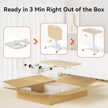 WALKINGDESK Folding Pneumatic Height Adjustable Mobile Standing Desk with 90° Tiltable Tabletop, 27.2x18.9 Inch Portable Laptop Desk with Wheels, Holds Up to 66.1lbs for Home Office, Study, Oak