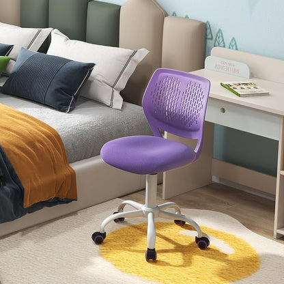 POWERSTONE Small Home Office Desk Chair, Swivel Rolling Study Computer Chair, Adjustable Height Task Chair with Armless Mid Back, Upholstered Mesh Seat, Purple