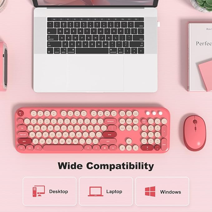 Dilter Wireless Keyboard Mouse Combo, Typewriter Full Size Keyboard with Number Pad and 2 in 1 USB Connected Mouse for Windows 7/8/10, Laptop, Desktop, PC, Computer