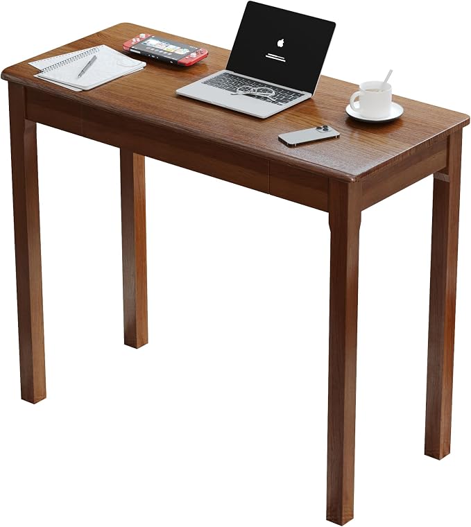 Solid Wood Desk with Drawers - 36 x 16 Inch Simple Narrow Desks, Rubber Wood Study Table, Small Writing Desk for Bedroom|Small Spaces - Natural Boho Desks