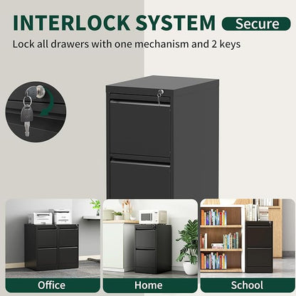 5 Drawer File Cabinet with Lock, Vertical File Cabinet with Lock, Locking File Cabinet Hanging Files for A4/ Legal/Letter, Require Assembly, Black