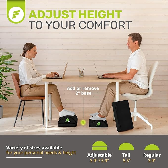 ErgoFoam Foot Rest for Under Desk at Work Adjustable - Chiropractor-Endorsed, High-Density Foam, Velvet (Black)
