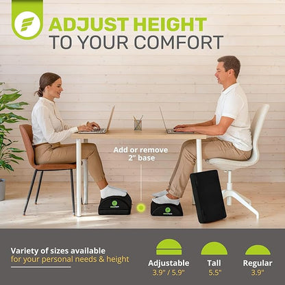 ErgoFoam Foot Rest for Under Desk at Work Adjustable - Chiropractor-Endorsed, High-Density Foam, Velvet (Black)