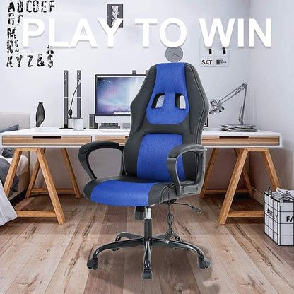 Office Chair Gaming Chair Ergonomic Massage Chair PU Leather Executive Seat with Swivel Base, Massage Lumbar Support, and Padded Armrests (Blue)