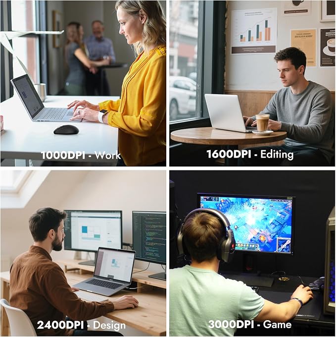 Wireless Bluetooth Mouse, 3-Device Multi-Mode (USB + 2 Bluetooth), 4-Way Metal Scroll Wheel, Adjustable DPI, Silent Click, Long Battery Life, Ergonomic Mouse for Laptop, PC, Mac, iPad (Black, 9)