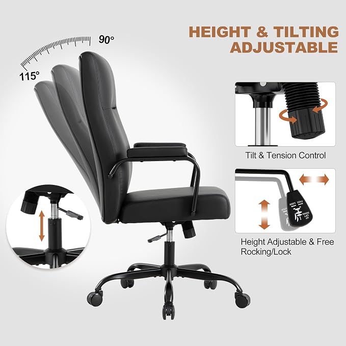 Office Desk Chair,Leather Conference Room Chairs with Wheels,Modern High Back Executive Office Chair with Memory Foam,Ergonomic Swivel Computer Chair for Home Office,Black