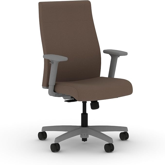 HON Ignition 2.0 Ergonomic Office Chair with Adjustable Arms, Standard Synchro‑Tilt Recline, Upholstered Desk and Computer Chair for Home Office or Workstation, Titanium Frame, Bark