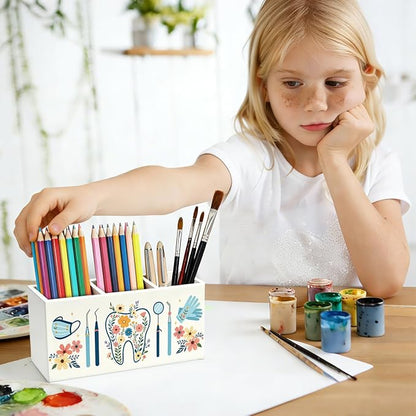 Dentist Hygienist Gifts Pen Pencil Holder for Desk Accessories | Dental Gifts for Women, Dental Assistant Gift, Dentist Pen Wooden Organizer Decorations for Office Workplace Desk Tabletop
