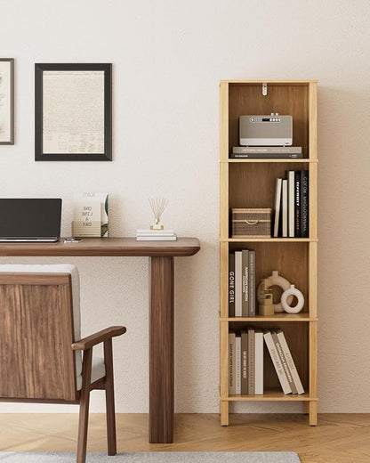 Book Shelf, Modern 4-Tier Bookcase, Open Storage Bookshelf, 11 × 14.2 × 50.4 Inches, Small Narrow Bookshelves for Living Room, Home Office, Bedroom, Natural