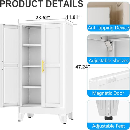 pozdeg 47.24" Tall Metal Storage Cabinet with 2 Doors & 3 Adjustable Shelves, Steel File Cabinet Multipurpose Organizer for Home Office Garage (White)
