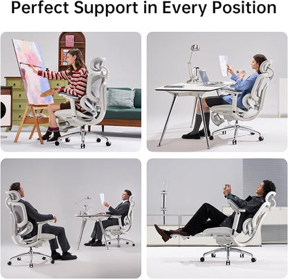 SIHOO Doro C300 Pro V2 Ergonomic Office Chair with Footrest & Full-Body Adaptive Support, 8D Armrests & Breathable Mesh, Comfy High Back Computer Desk Chair for Long Hours, 135° Recline (Grey)