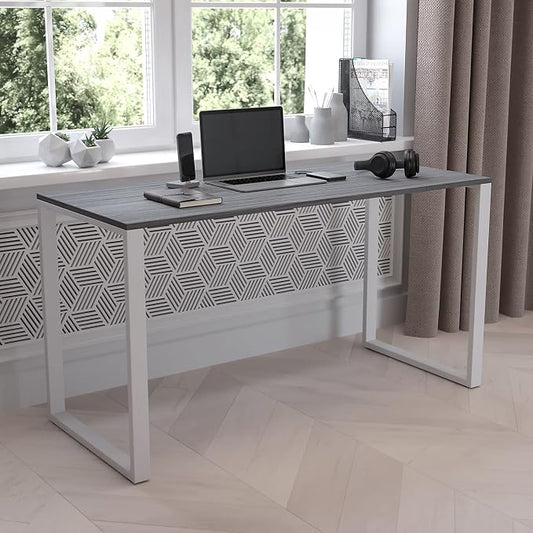 Flash Furniture Kimberly Modern Commercial Grade Desk Industrial Style Computer Desk Sturdy Home Office Desk - 55" Length (Rustic Gray)