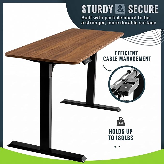 TechOrbits Electric Standing Desk Frame 60 x 24 Inch Tabletop - Motorized Workstation Two Leg Stand Up Desk with Memory Settings and Telescopic Sit Stand Height Adjustment (Black Frame/Wood BrownTop)