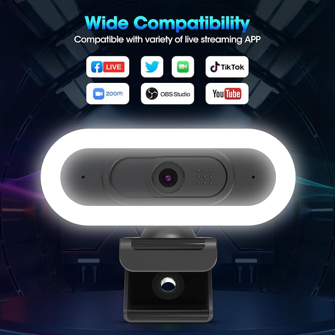 ToLuLu Streaming Webcam 2K 50FPS Web Cam, LED RGB Webcam with Microphone and Light, Autofocus Computer Camera with Cover and Tripod, Plug-Play USB Web cam for PC Desktop/MacBook Gaming Video Calling