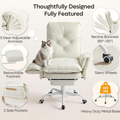 Bestier Criss Cross Office Chair with Flip-Up Armrests, High Back Executive Chair with Footrest & Wheels, Cross Legged Desk Chair for Home Office, Beige Velvet