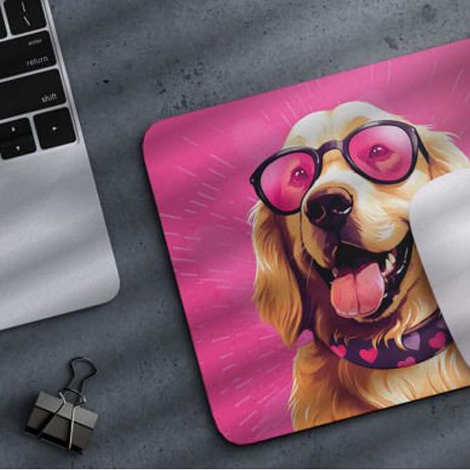 Pink Mousepad Glamour Dog Golden Retriever Mouse Pad for Home Office Gaming Working Desk Computer Desktop Accessories Non-Slip Rubber Mousepad for Dog Lovers