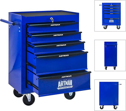 RYH 5 Drawers Rolling Tool Chest - 13" D x 20.9" W x 30.5" H Heavy Duty Mobile Tool Cart with Locking Wheels & Ball Bearing Drawers, Garage Tool Storage Cabinet (Blue, 5 Drawers)