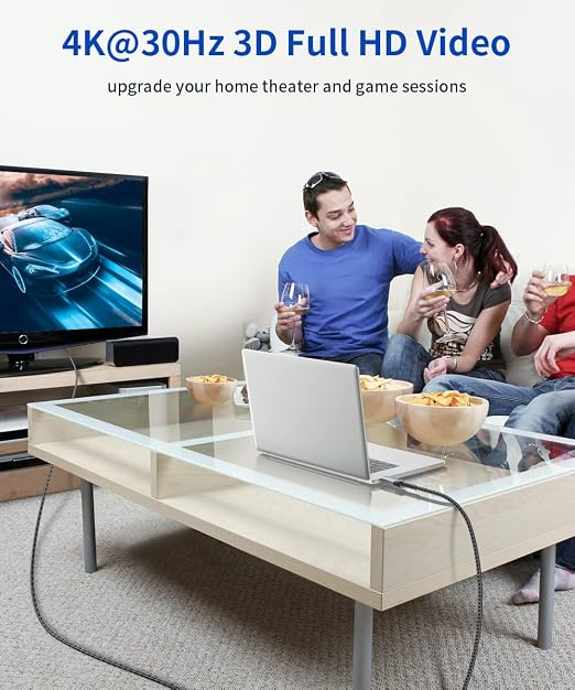 4K DisplayPort to HDMI Cable 15FT, JSAUX DP to HDMI Video UHD 2K@60Hz/4K@30/1080P@120 Nylon Braided DP to HDTV Uni-Directional Cord for Dell, Monitor, Projector, Desktop, AMD, NVIDIA, Lenovo, HP-Black
