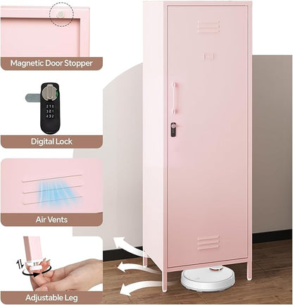 Metal Locker Storage Cabinets,59" H Pink Locking File Cabinets with 2 Doors and Shelves for Dining Room, Living Room,Bathroom Office,Home,Garage, Gym, School