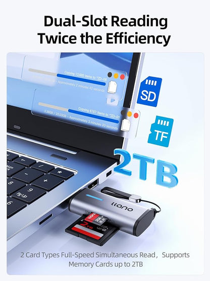 llano Micro SD Card Reader 3.0, 5Gbps 2-in-1 USB C Memory Card Reader Dual Slots for SDXC, SDHC, SD, MicroSD, UHS-I Cards, Compatible with iPhone 17/16/15, MacBook, iPad, Android, Computer