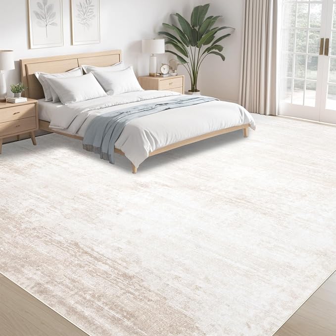 Area Rugs 10x14 Living Room: Washable Rug Modern Abstract Large Rugs Soft Non Slip Neutral Rug Stain Resistant Indoor Carpet for Bedroom Kitchen Dining Room Home Office Rugs(Beige, 10'x14')